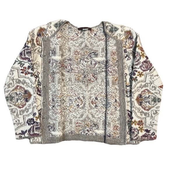 PERUVIAN CONNECTION Alpaca Cardigan Sweater Cream Floral Size Medium - Picture 3 of 11